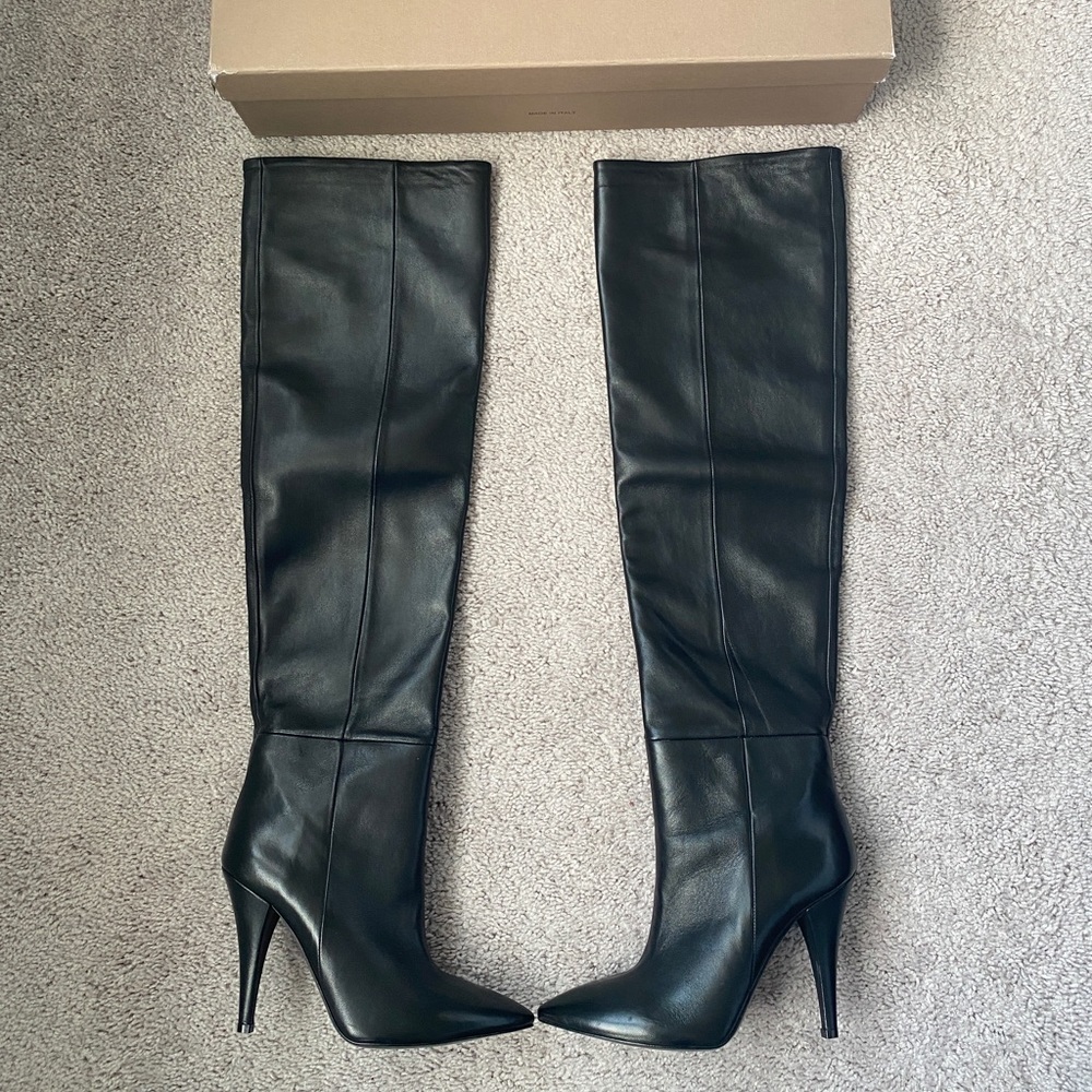 MAKE OFFER BIANCA DI Black Leather Italy OTK High Heel Boots 40 EU